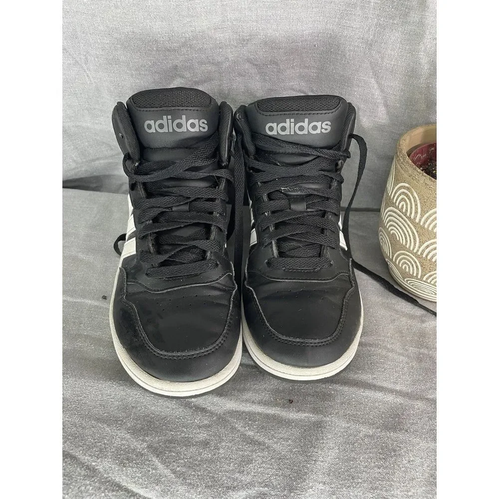 Adidas Black and white High-tops Mens basketball, white flat athletic shoe lace